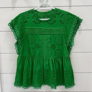 Entro Vibrant Green Eyelet Blouse